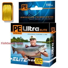 Плетеный шнур Aqua PE Ultra Elite M-8 Yellow 0.18 мм. 150 м.