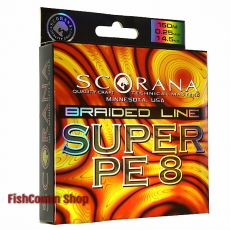 Плетеный шнур Scorana Super PE 8 0.40 мм. 150 м. многоцветный