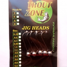 Джиг головки Trout Zone на крючке Kumho (с бородкой) 0.7 г. №6 (5 шт.)