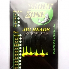 Джиг головки Trout Zone на крючке Kumho (с бородкой) 0.5 г. №2 (5 шт.) Chartreuse