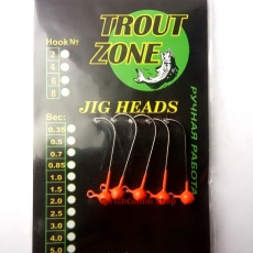 Джиг головки Trout Zone на крючке Kumho (с бородкой) 0.35 г. №4 (5 шт.) Orange
