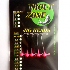 Джиг головки Trout Zone на крючке Kumho (с бородкой) 0.5 г. №2 (5 шт.) Pink